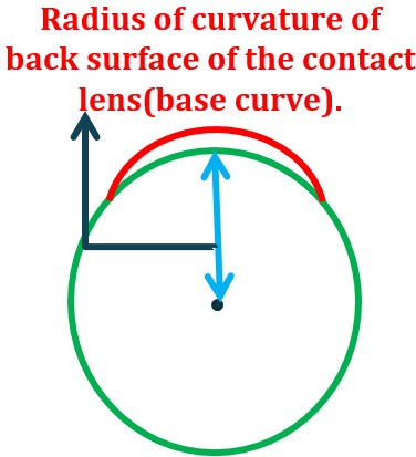 Radius of curvature of back surface of the contact lens (base curve)